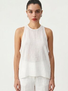 HELMUT LANG | White Sheer Tracetate Sleeveless Top Keyhole Back Women’s Size L